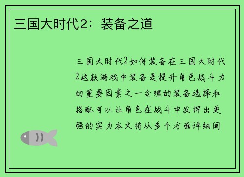 三国大时代2：装备之道