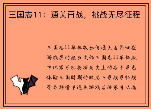 三国志11：通关再战，挑战无尽征程